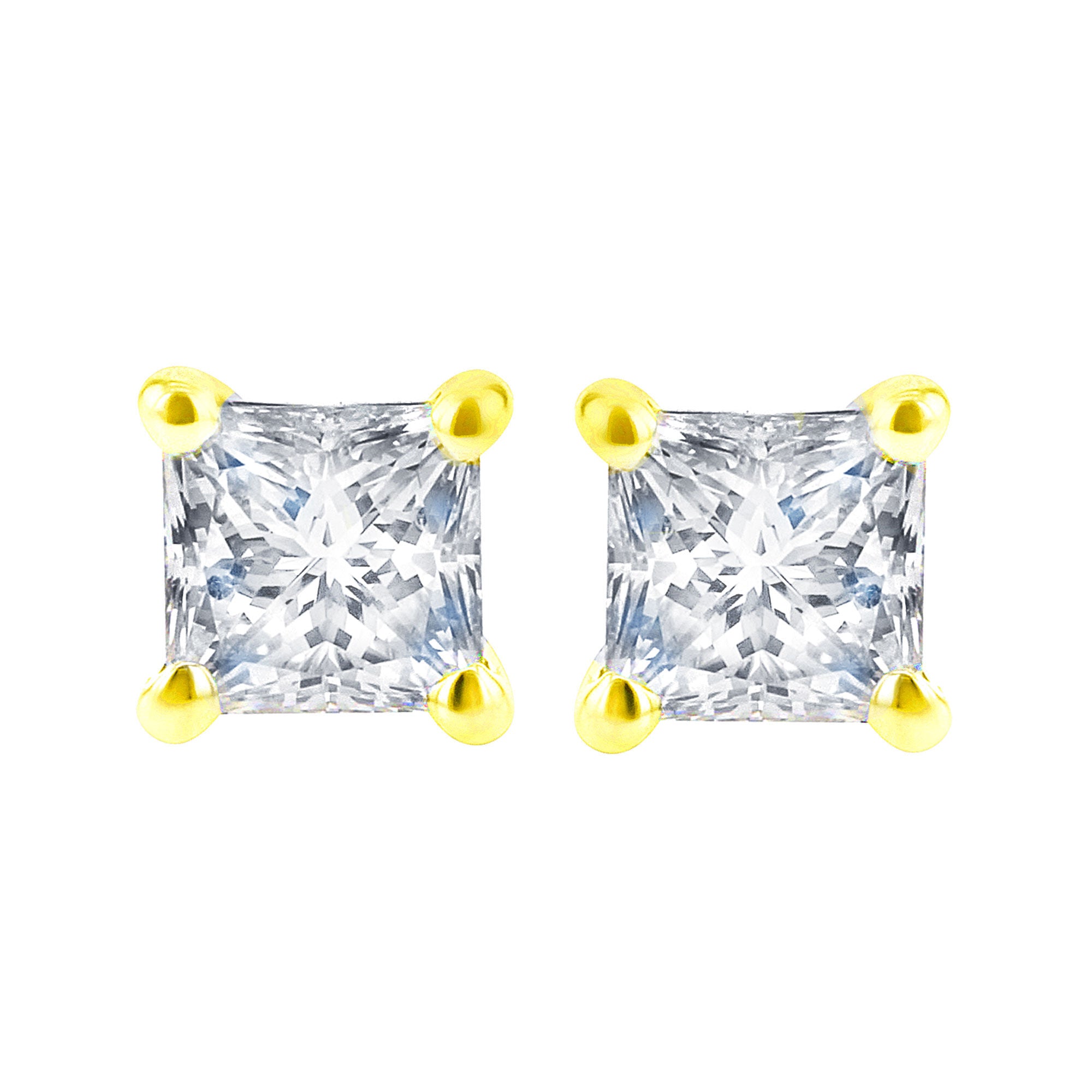 Sale Estate 14k Yellow Gold .25ct Cz Diamond Earrings Studs Stud Princess Cut shops Anniversary Birthday GE216