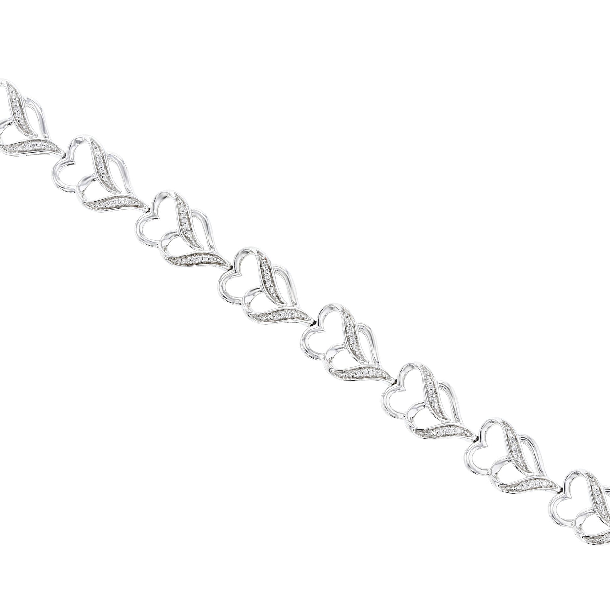 Silver String of Hearts Diamond Bracelet