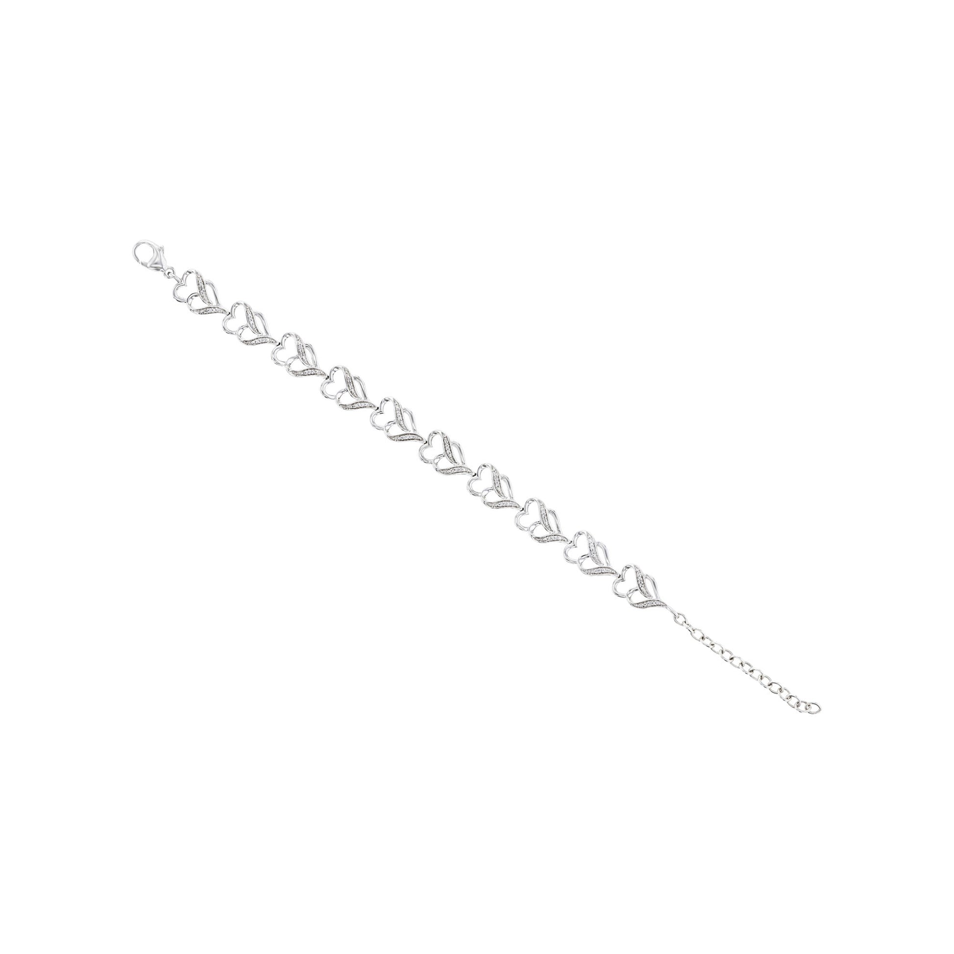 Silver String of Hearts Diamond Bracelet