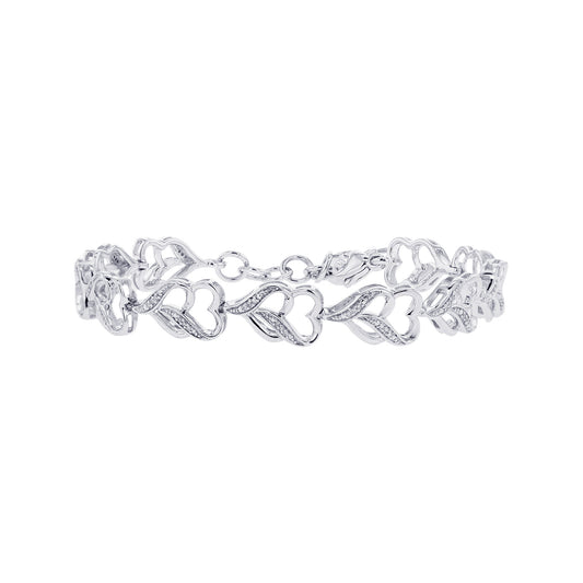 Silver String of Hearts Diamond Bracelet