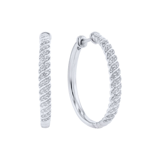 Silver Precious Pave Diamond Hoop Earrings