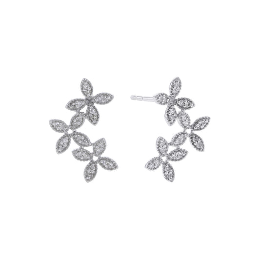 Silver Floating Florals Diamond Earrings