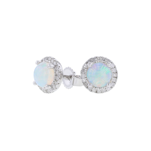 Silver Sprinkle Opal & Diamond Earrings