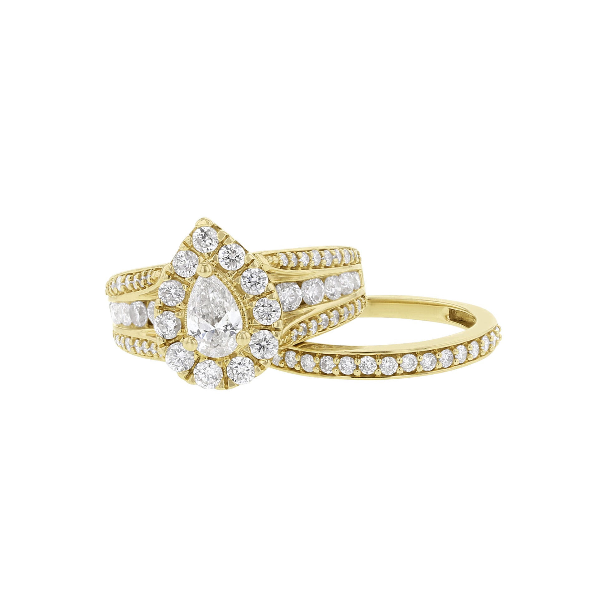 Donatella Pear Halo Ready for Love Diamond Bridal Set