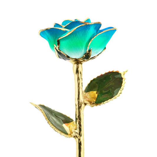 Peacock Teal 24kt Gold Dipped Rose