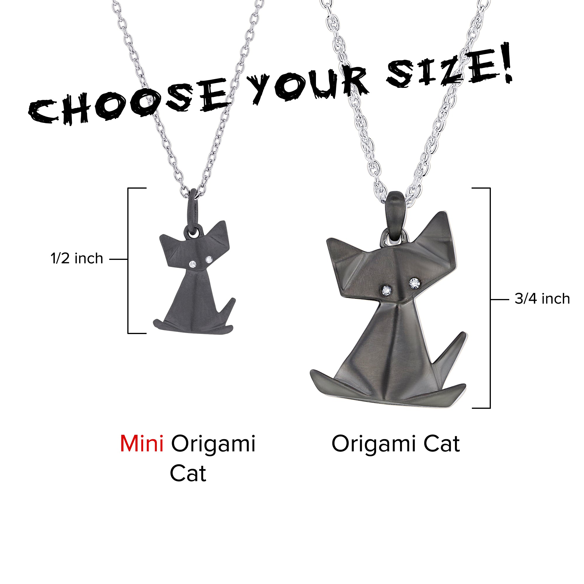 Mini Origami Cat Diamond Necklace