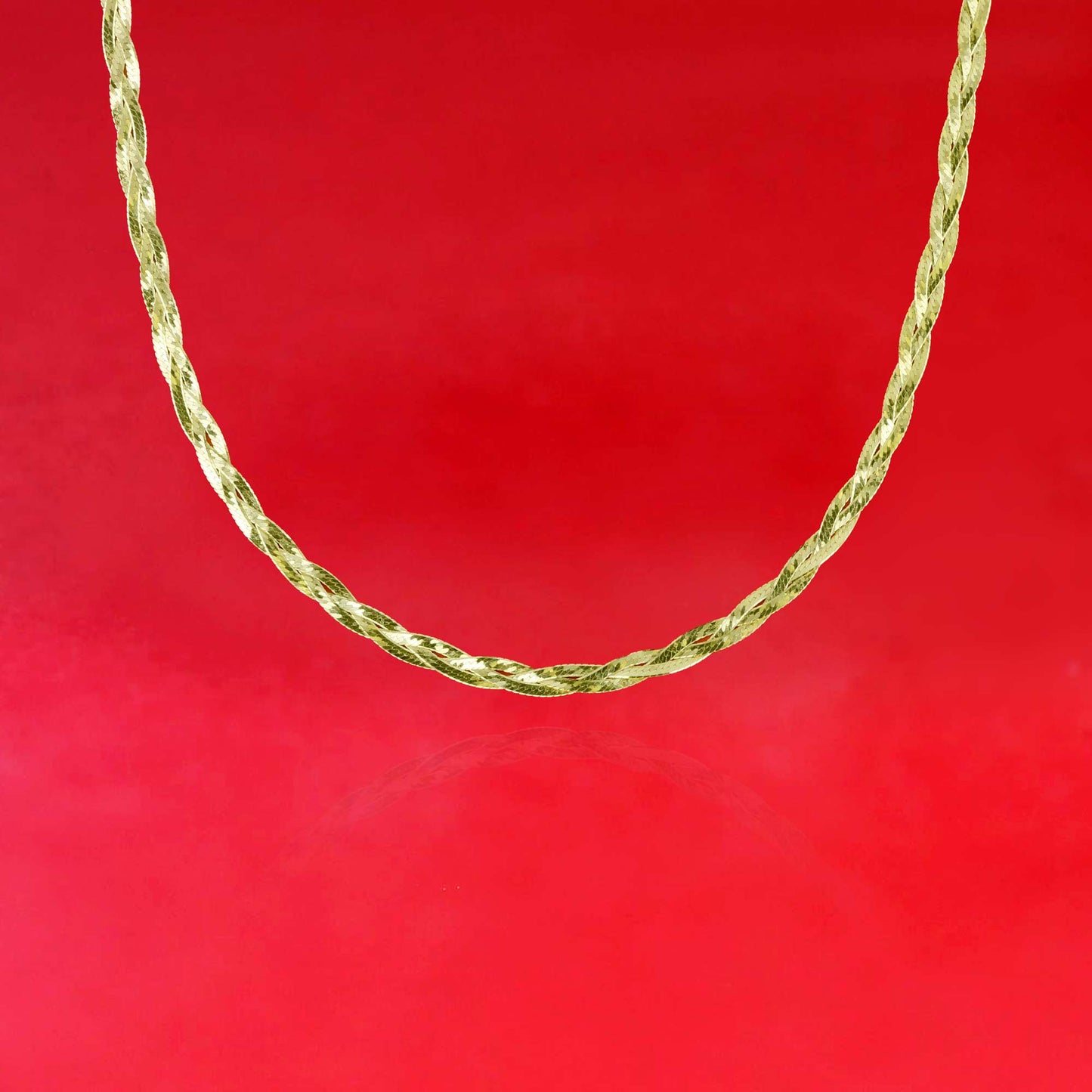 Roma Gold Braided Herringbone Chain Necklace