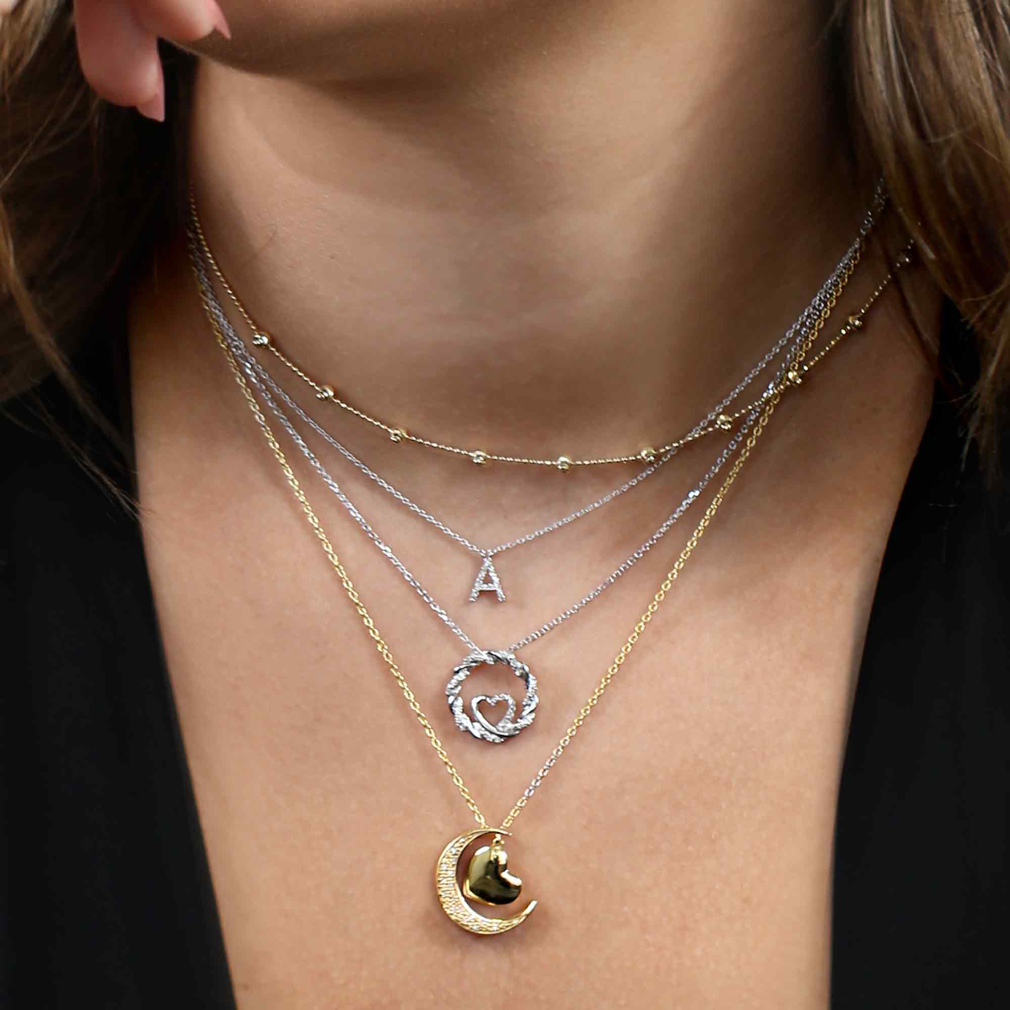 Moon and Back Diamond Necklace