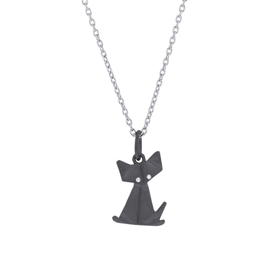 Mini Origami Cat Diamond Necklace