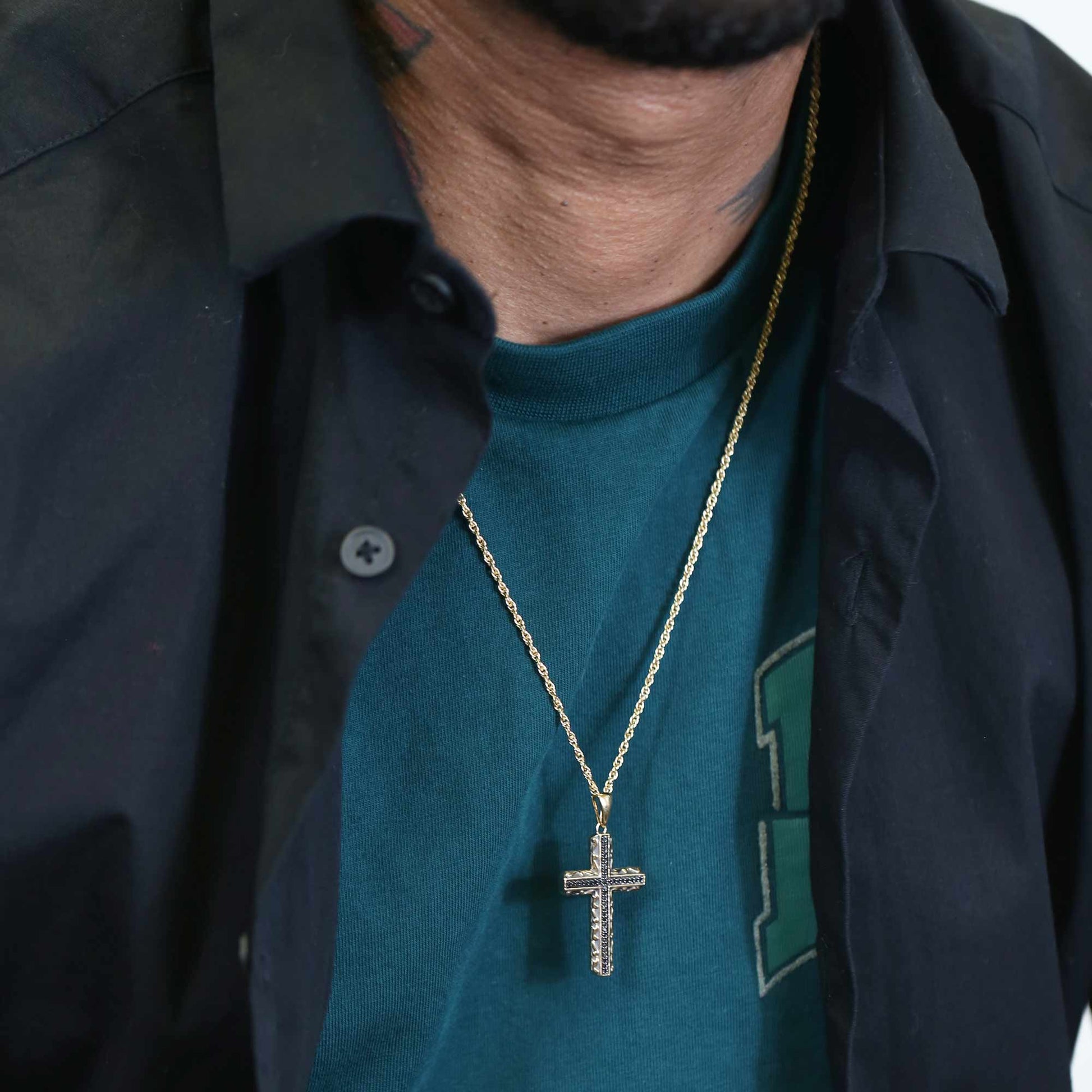 Golden Shadow Black Diamond Cross Necklace