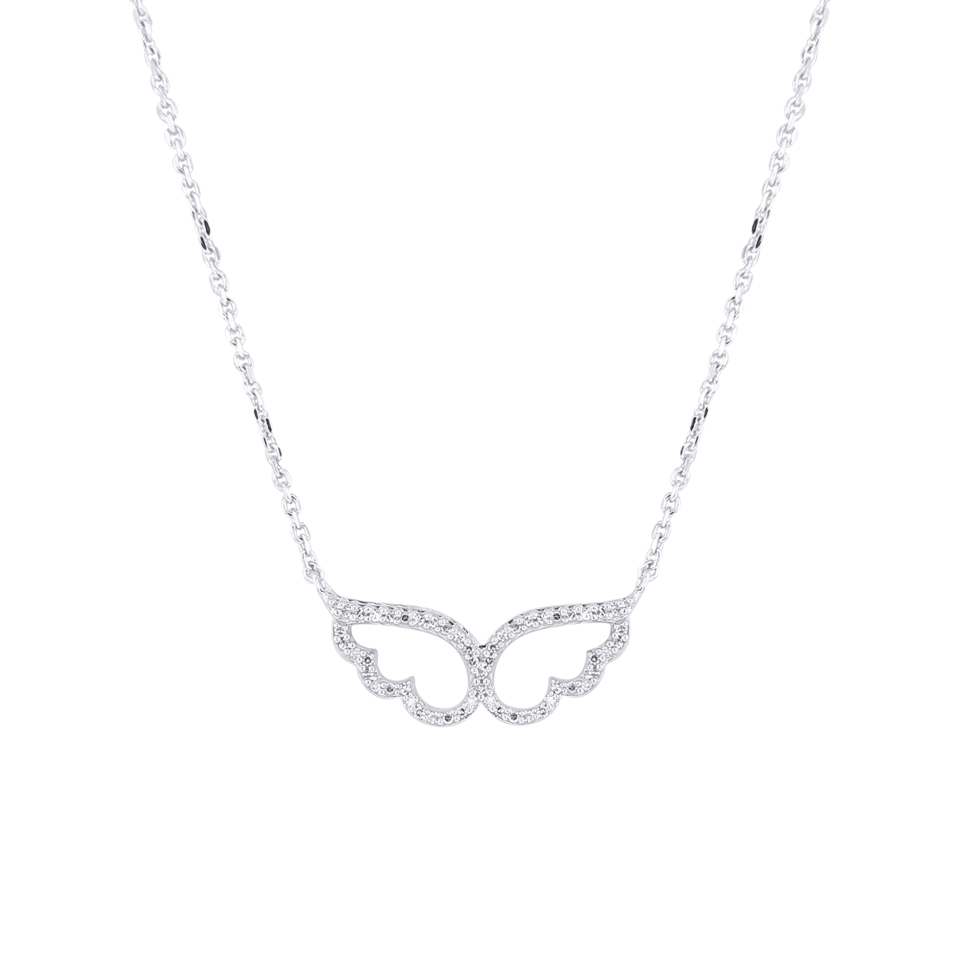 Silver Wings of an Angel Diamond Necklace