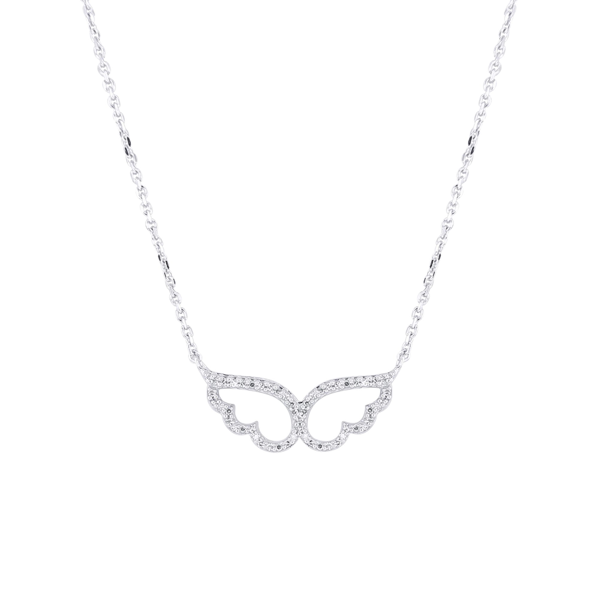 Silver Wings of an Angel Diamond Necklace