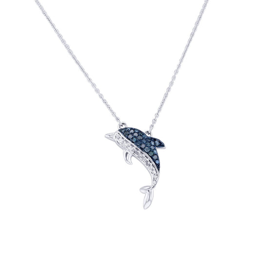 Silver Dolphin Blue and White Diamond Necklace