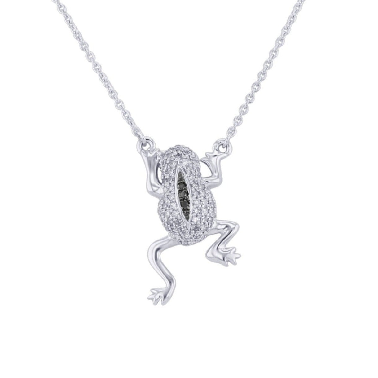 Silver Frog Black and White Diamond Necklace