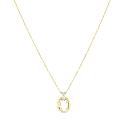 Golden Oval Diamond Drop Necklace