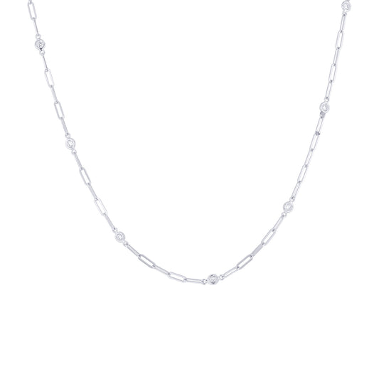 Modern Paperclip Station Diamond Necklace 3/4ct