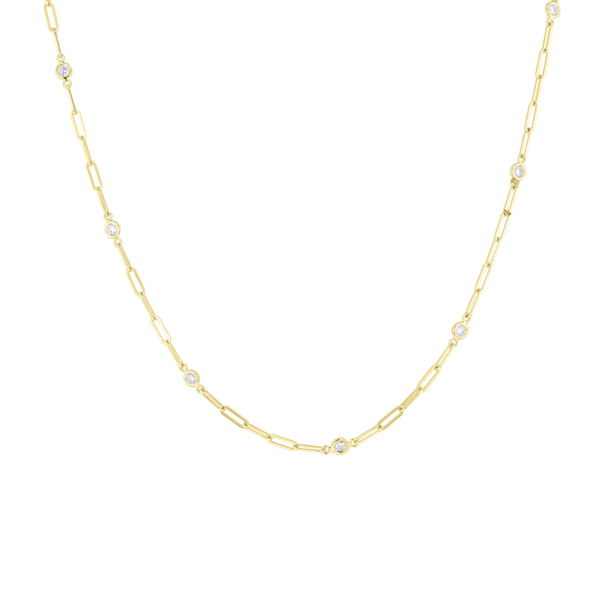 Modern Paperclip Station Diamond Necklace 3/4ct