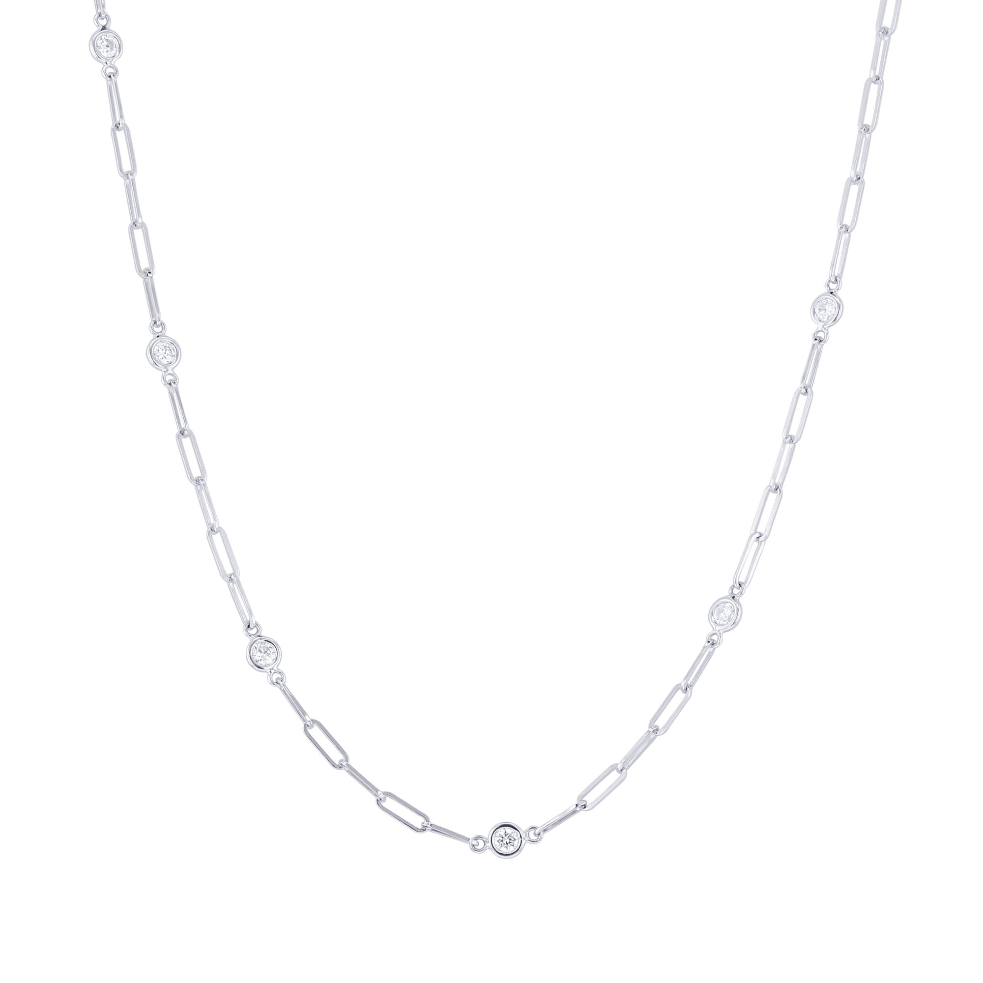 Modern Paperclip Station Diamond Necklace 1ct