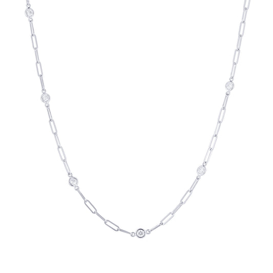 Modern Paperclip Station Diamond Necklace 1ct