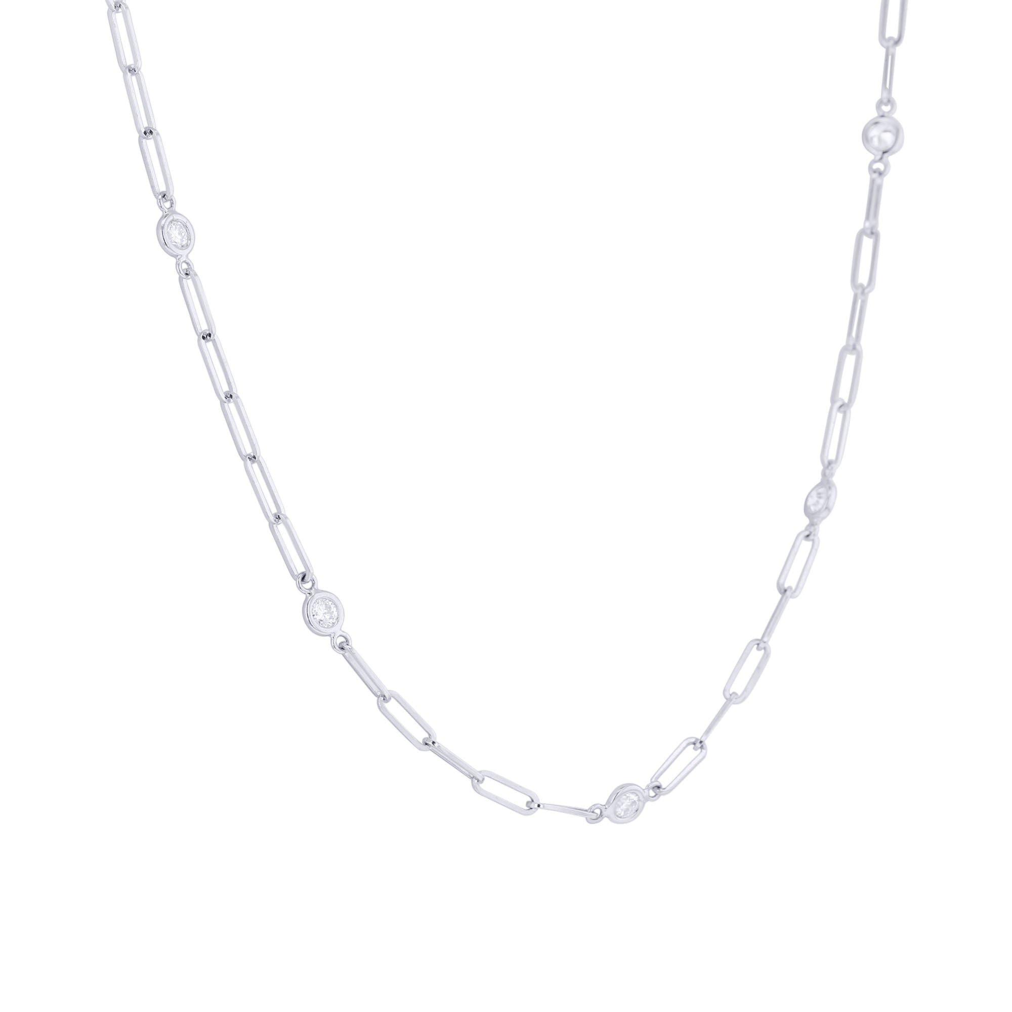 Modern Paperclip Station Diamond Necklace 1ct