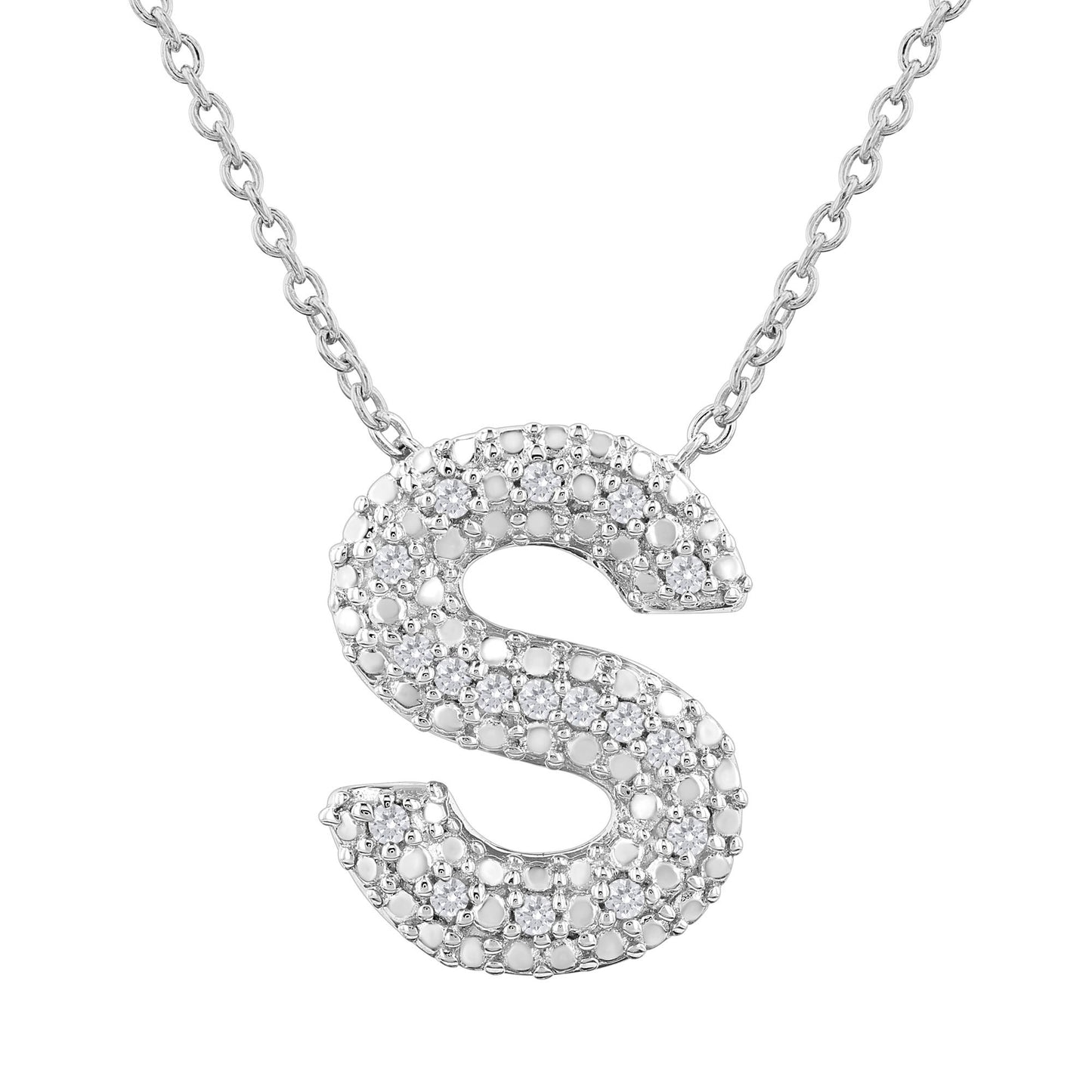 Silver Bubble Initial Diamond Necklace