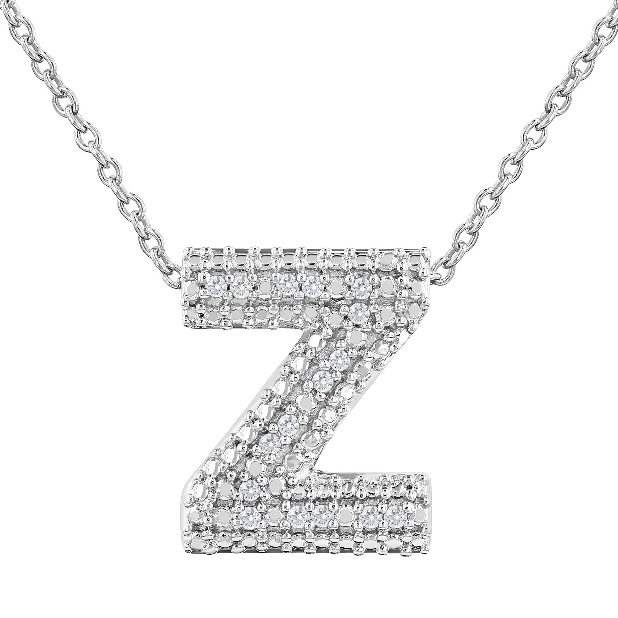 Silver Bubble Initial Diamond Necklace