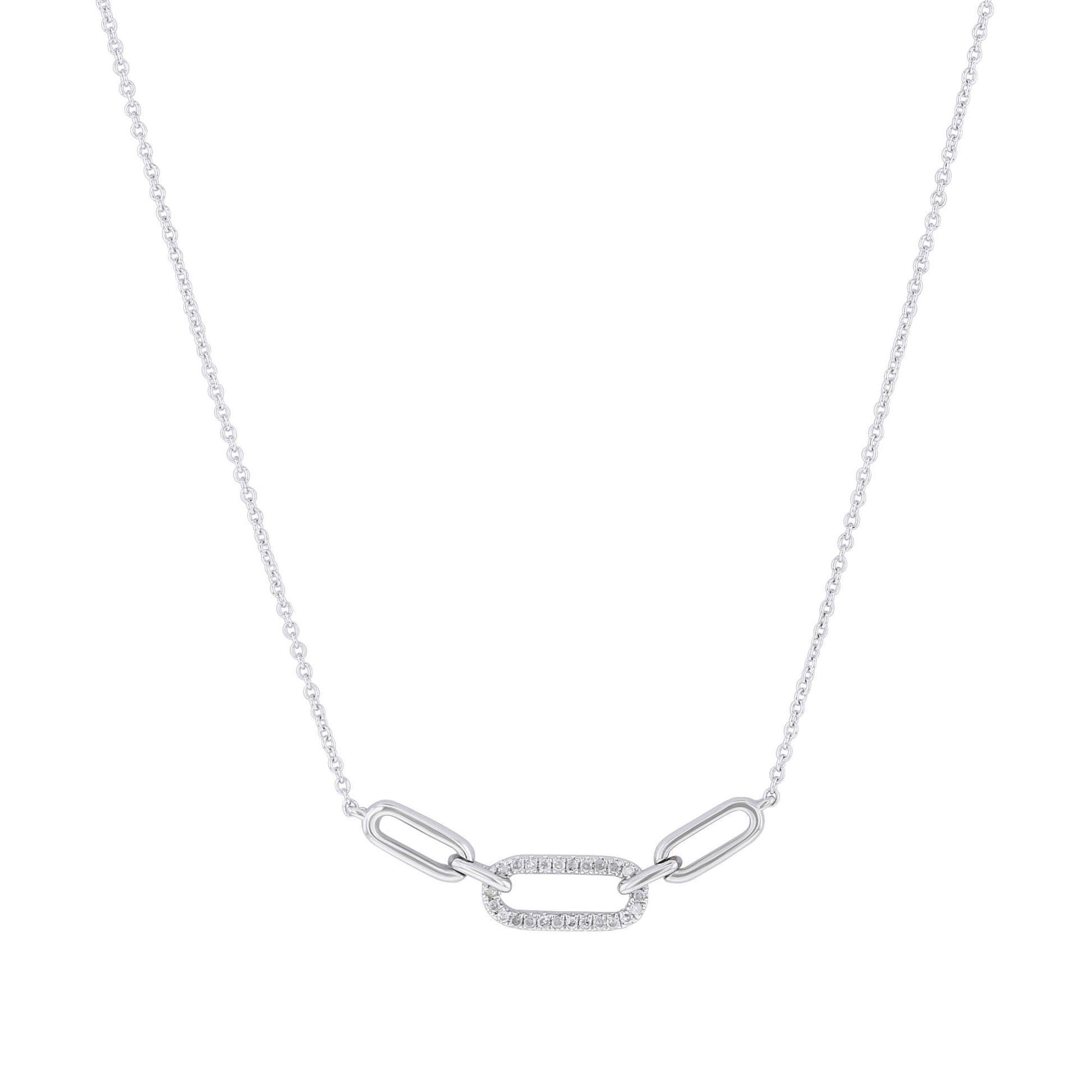 Silver Bristol Paper Clip Link Diamond Necklace