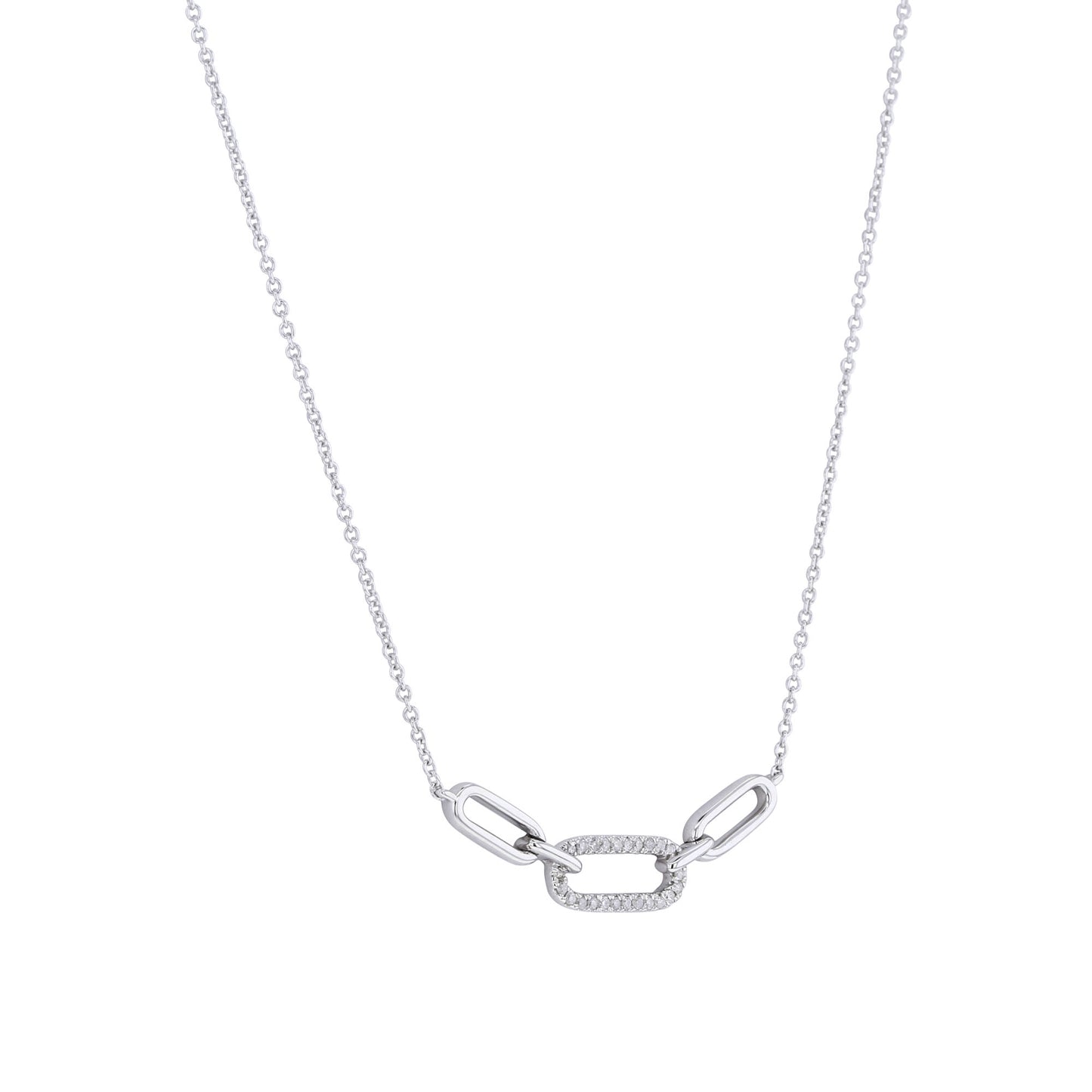 Silver Bristol Paper Clip Link Diamond Necklace