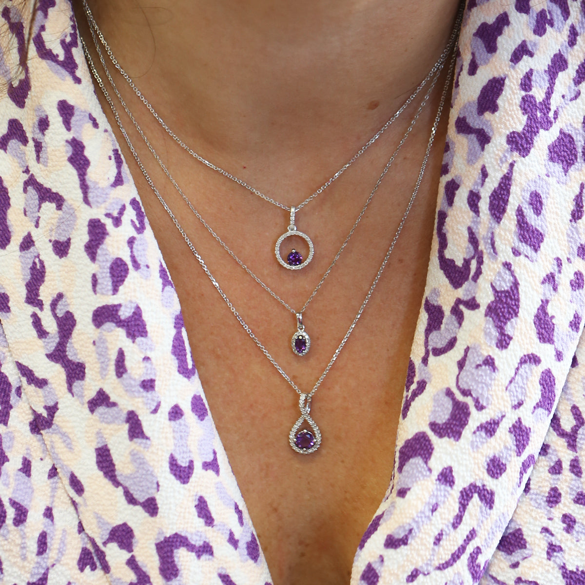 Silver Confetti Amethyst & Diamond Necklace