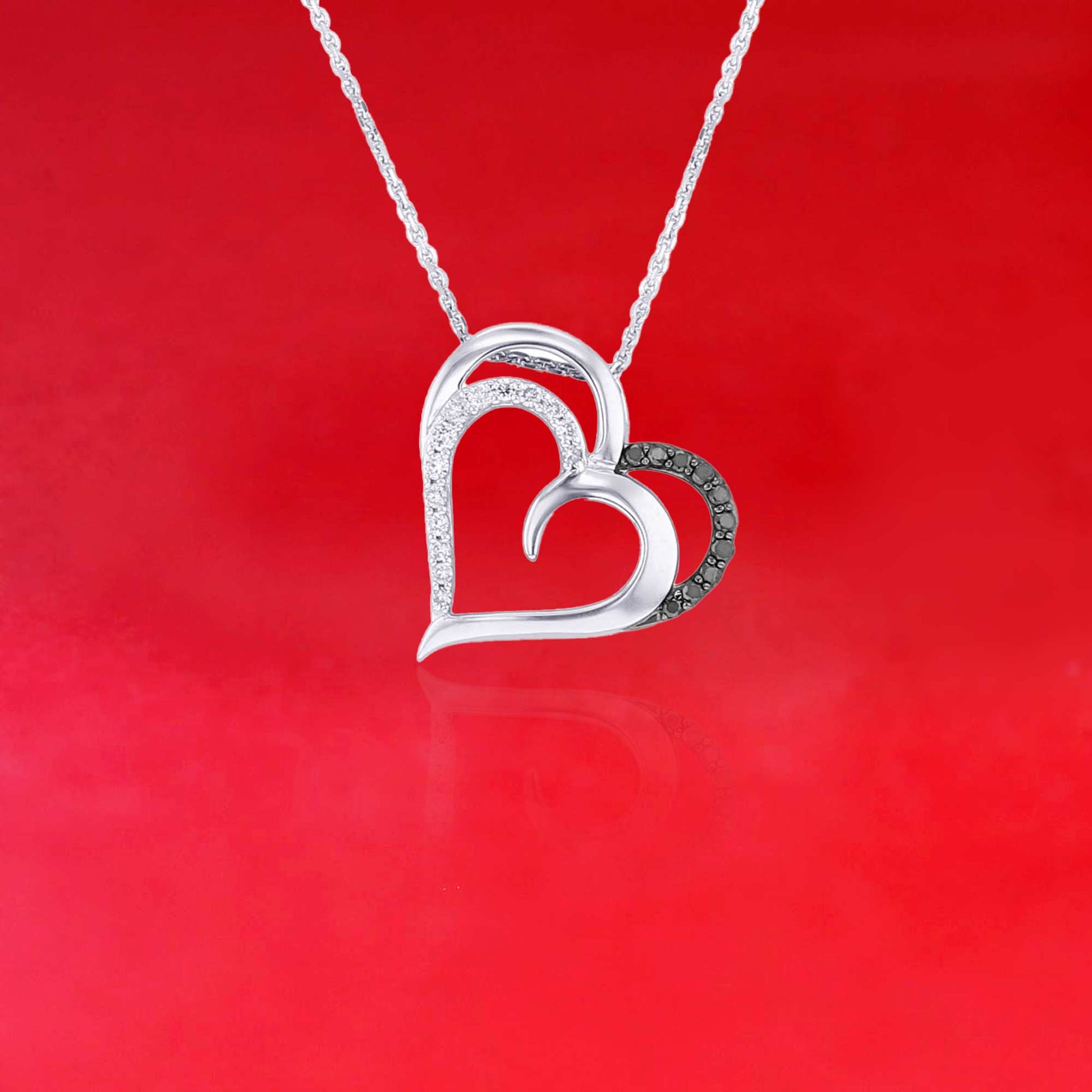 Silver Entwined Love Black and White Heart Diamond Necklace