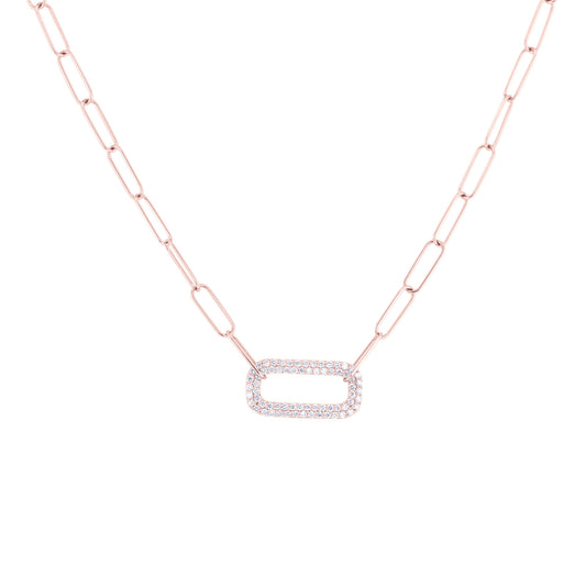 Gold Paper Clip Diamond Necklace