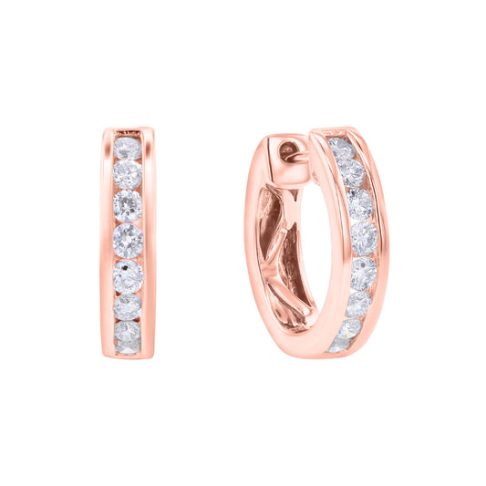 Classic Channel Diamond Huggie Hoop Earring 1/2 ct