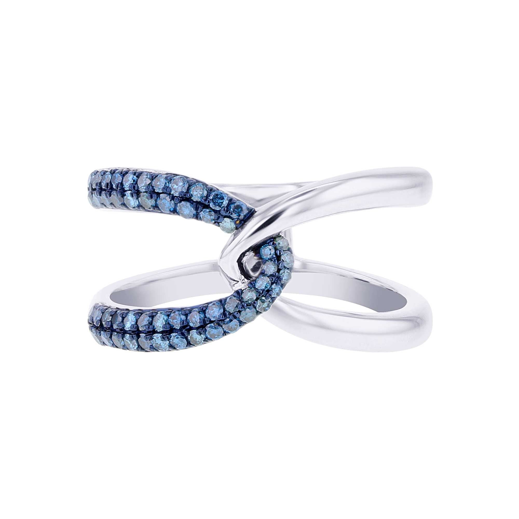 Silver Interlacing Sky Blue Diamond Ring