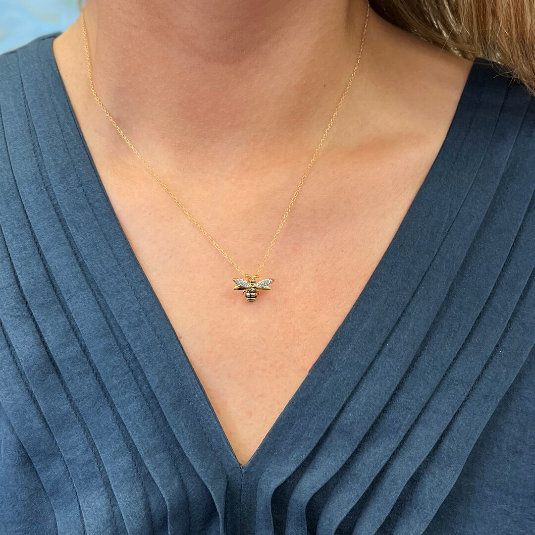 14k Gold Black & Diamond Bumble Bee Necklace – Sabrina Design
