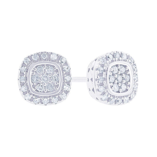 Silver Cushion Halo Diamond Earrings